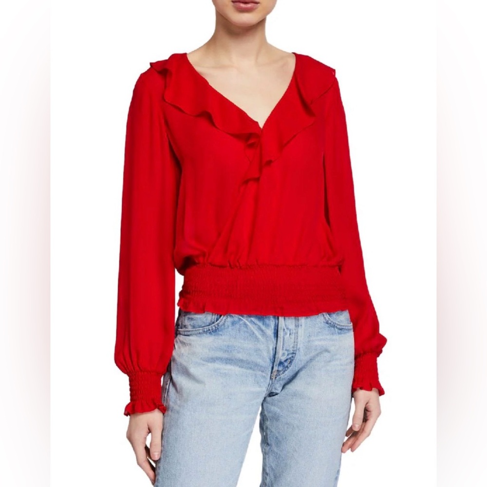Parker 100% Silk Smocked Quincy Top in Monaco Red, Size M